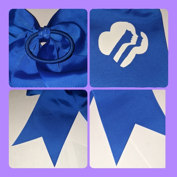 5/$25 big blue cheer bow w girl scouts logo on it. Blue, new no tags, hair bow - Picture 3 of 4